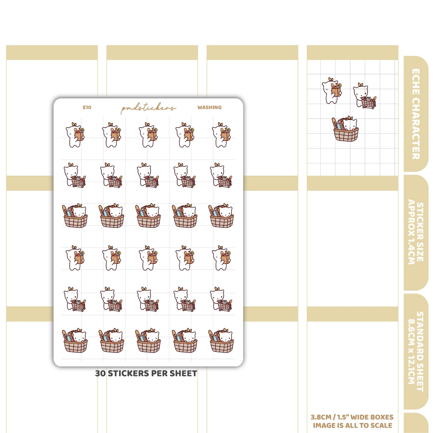 Grocery Stickers | Eche Character Stickers | Planner Stickers | E10