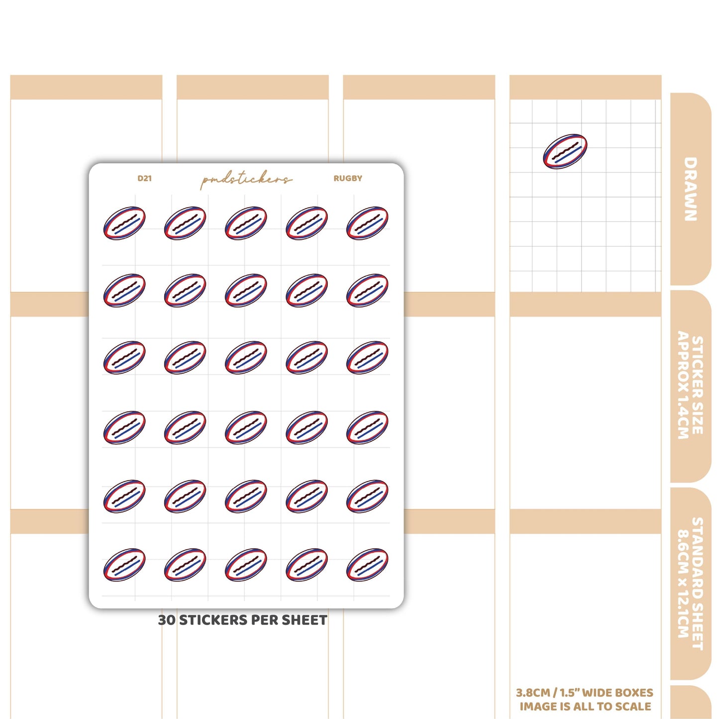 Rugby Stickers | Drawn Planner Stickers | D21