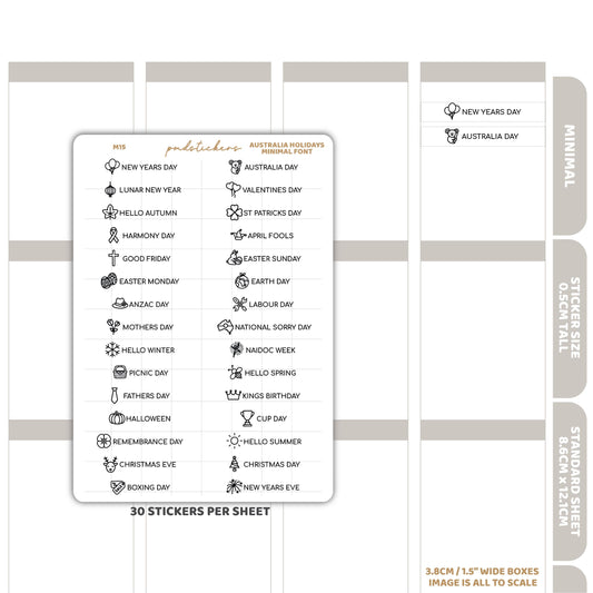Australia Holidays Minimal Font Stickers | Minimal Planner Stickers | M15