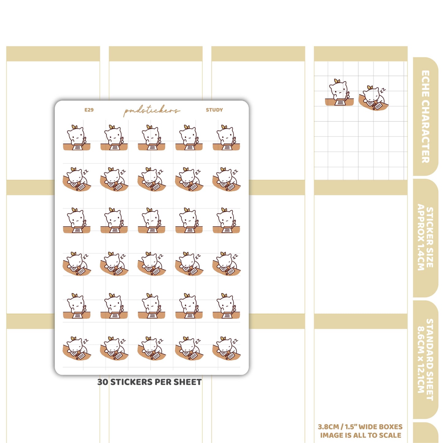 Study Stickers | Eche Character Planner Stickers | E29