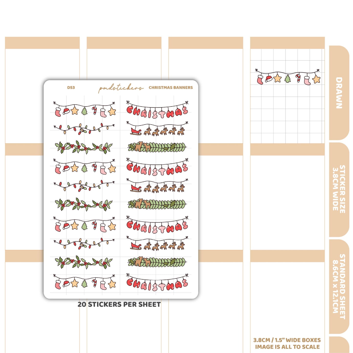 Christmas Banners Stickers | Drawn Planner Stickers | D53