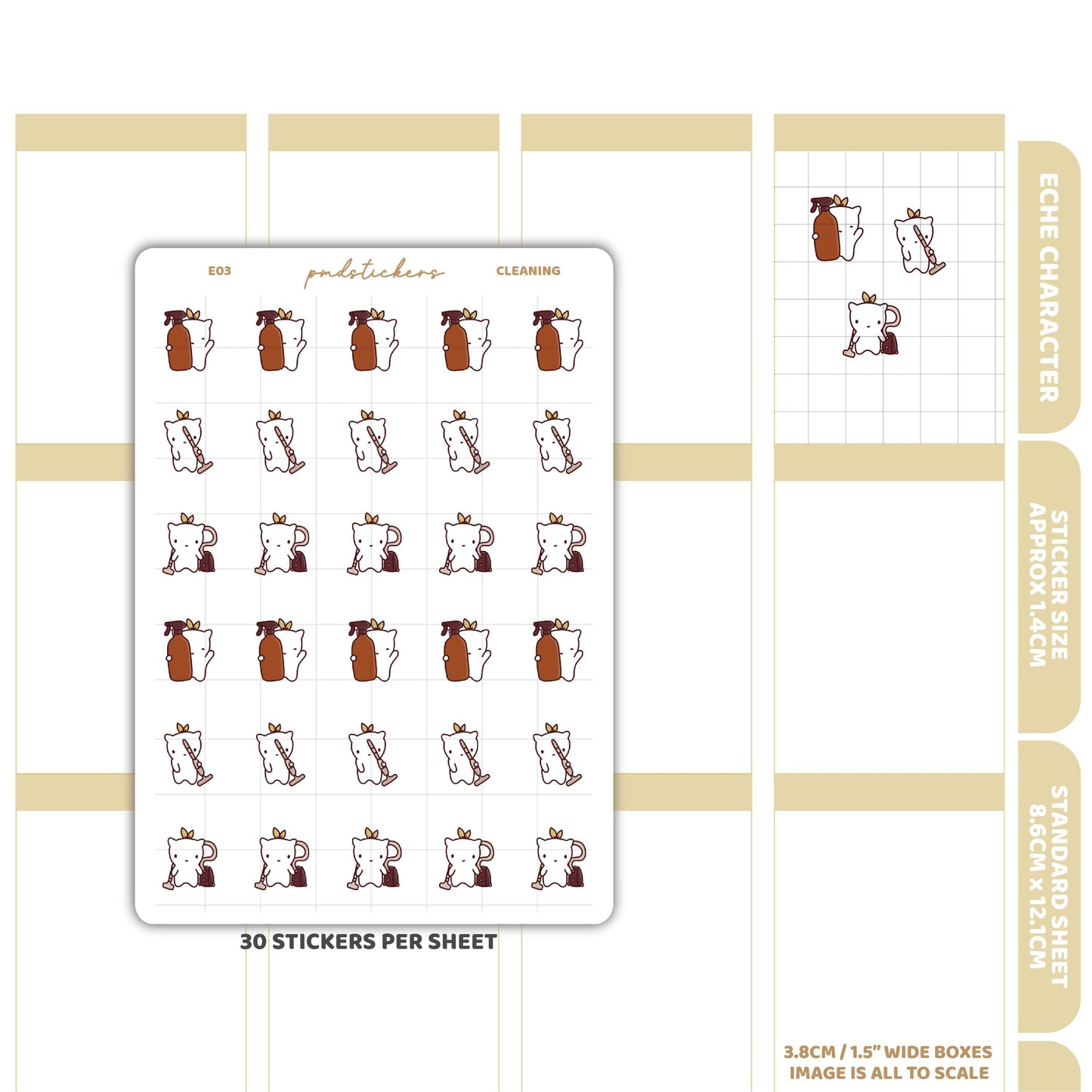 Cleaning Stickers | Eche Character Planner Stickers | E03