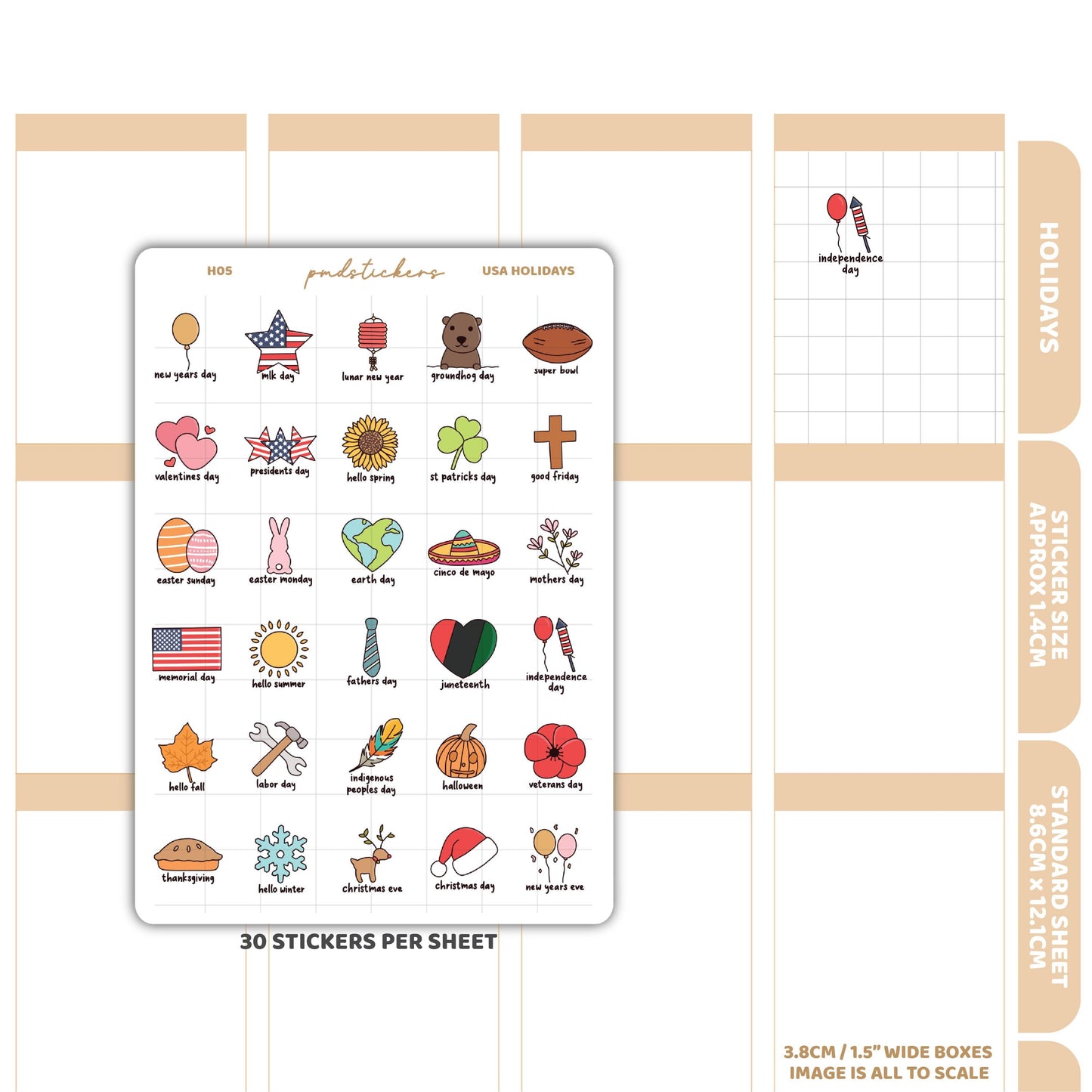 USA Holiday Stickers | Holiday Planner Stickers | H05