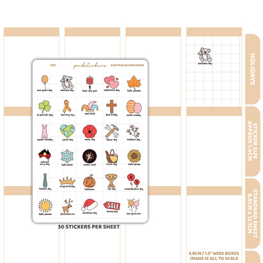 Australia Holiday Stickers | Holiday Planner Stickers | H01