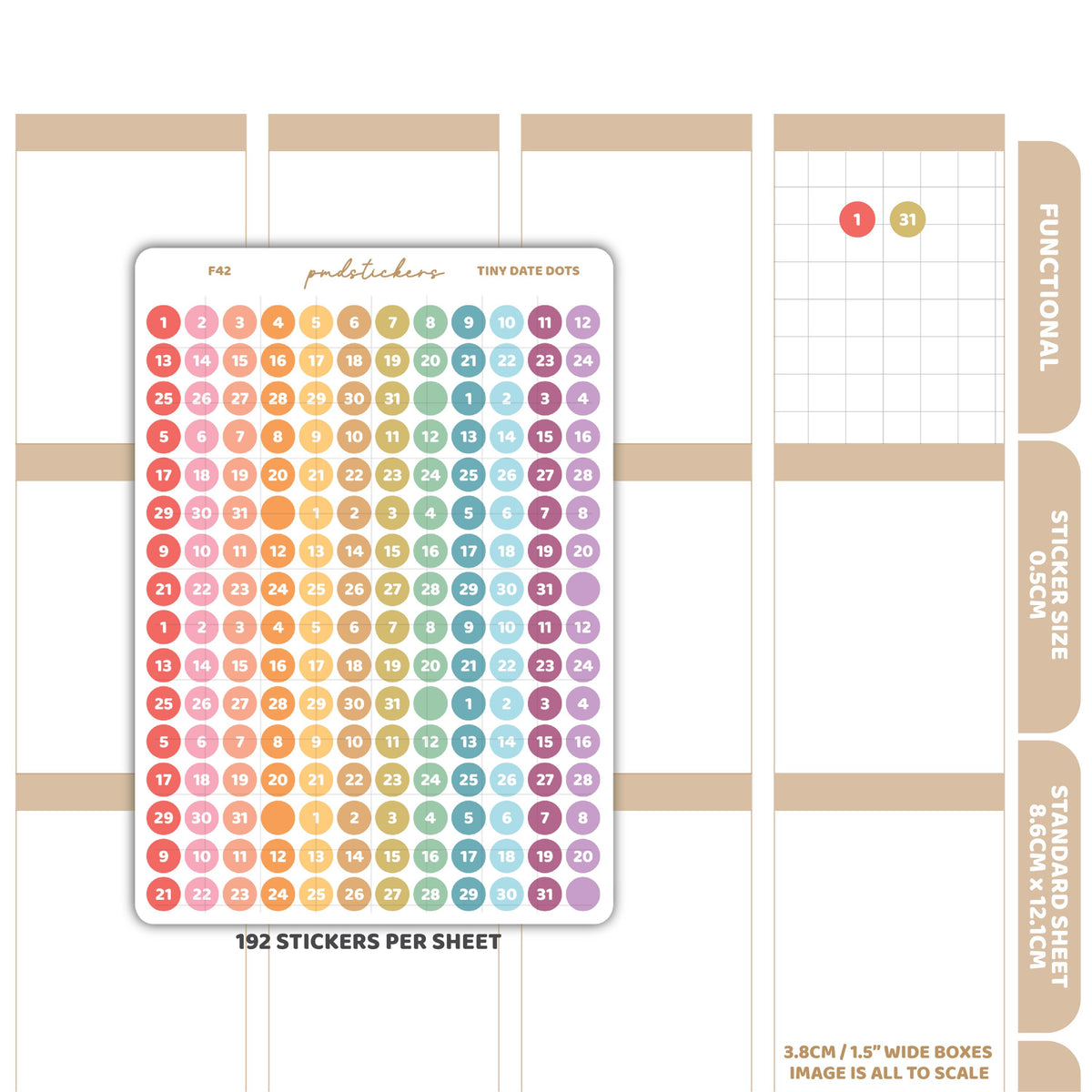 Tiny Date (1-31) Dot Stickers | Functional Planner Stickers | F42