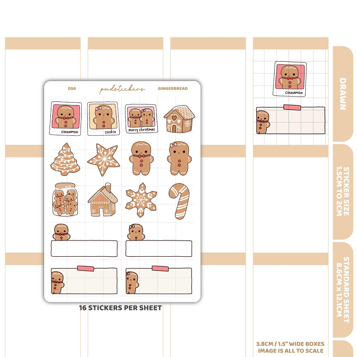 Christmas Gingerbread Stickers | Drawn Planner Stickers | D56