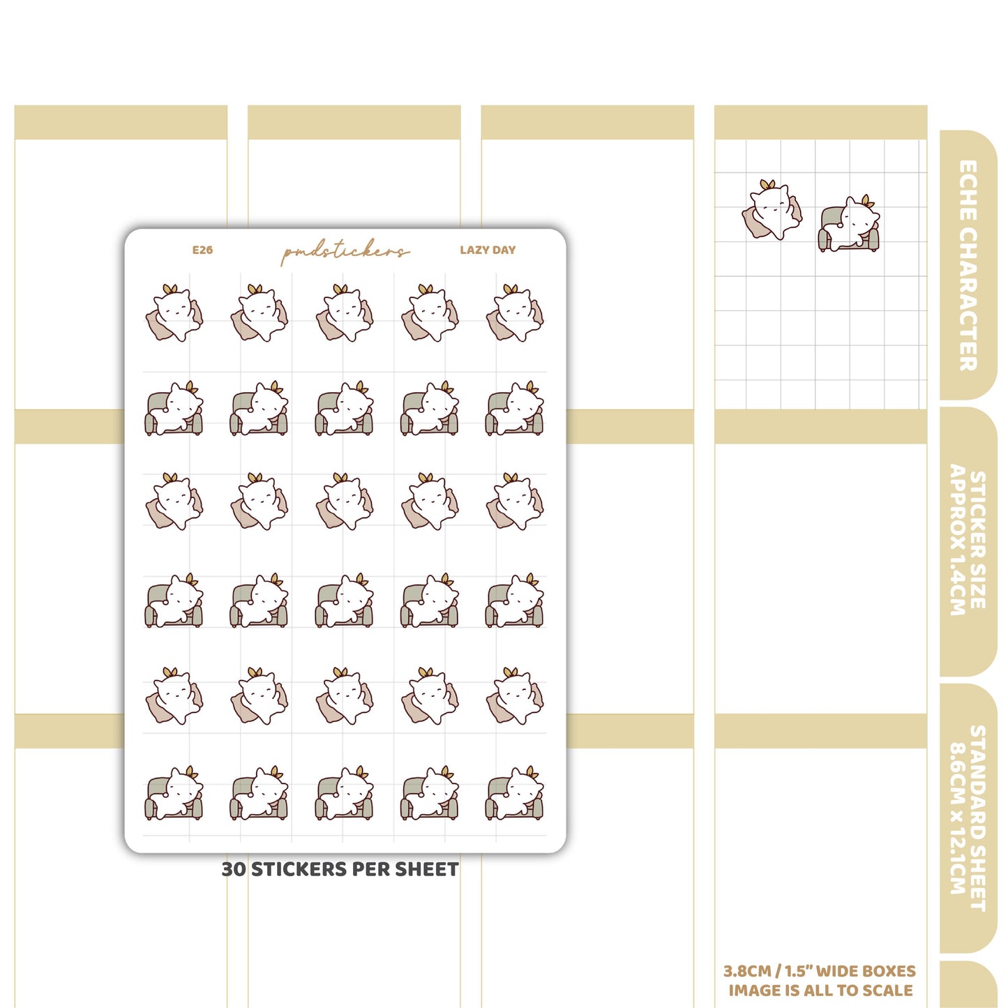 Lazy Day Stickers | Eche Character Planner Stickers | E26