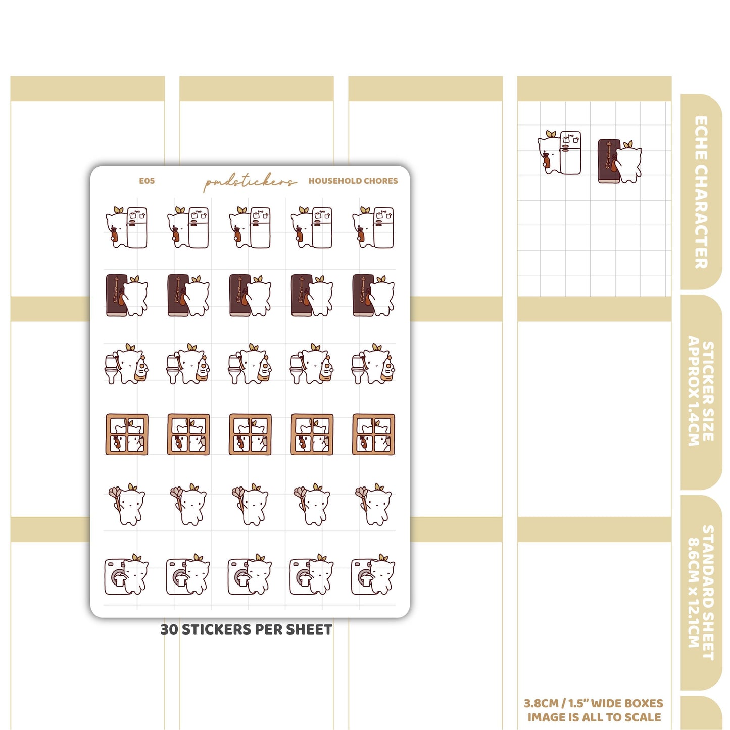 Household Chores Stickers | Eche Character Planner Stickers | E05