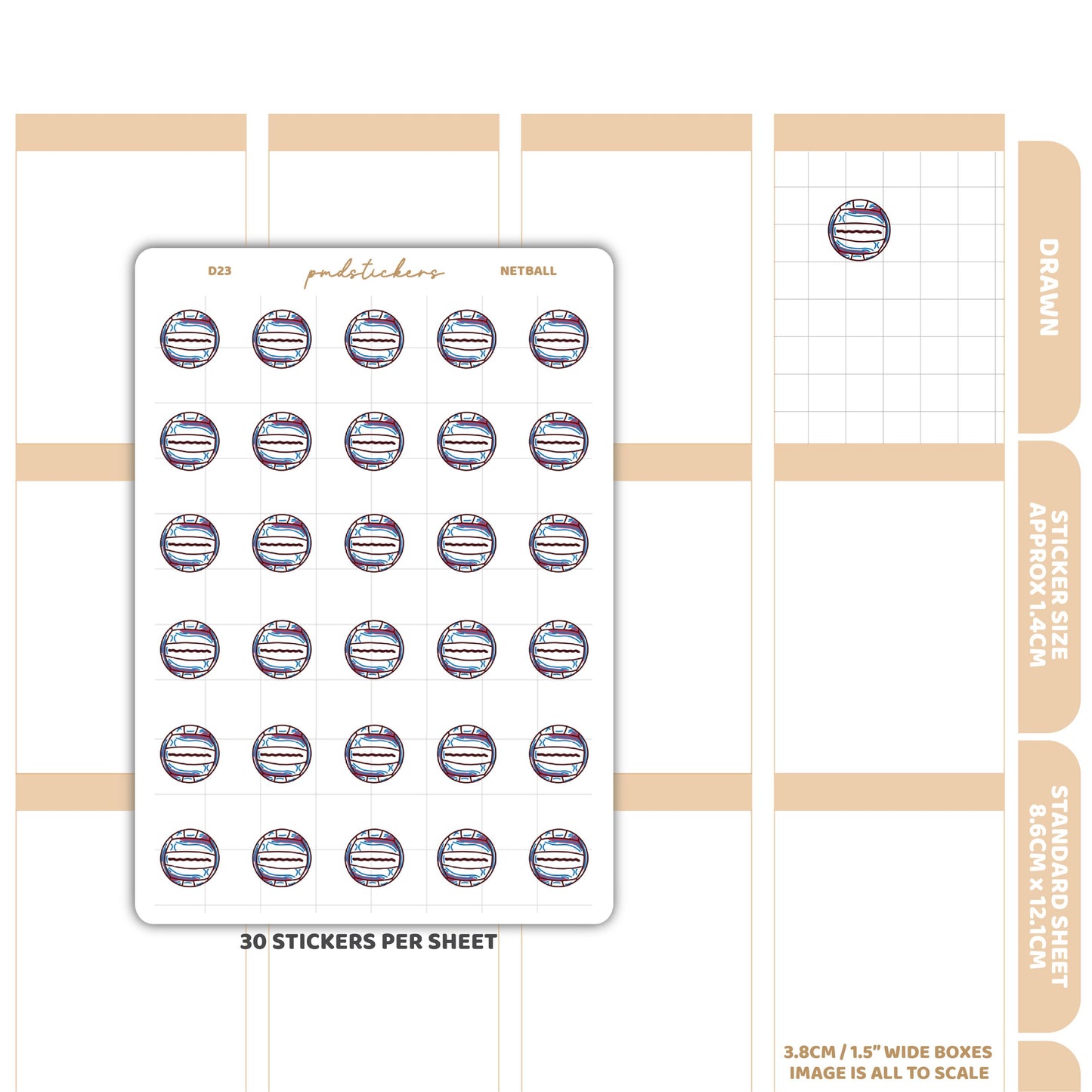Netball Stickers | Drawn Planner Stickers | D23