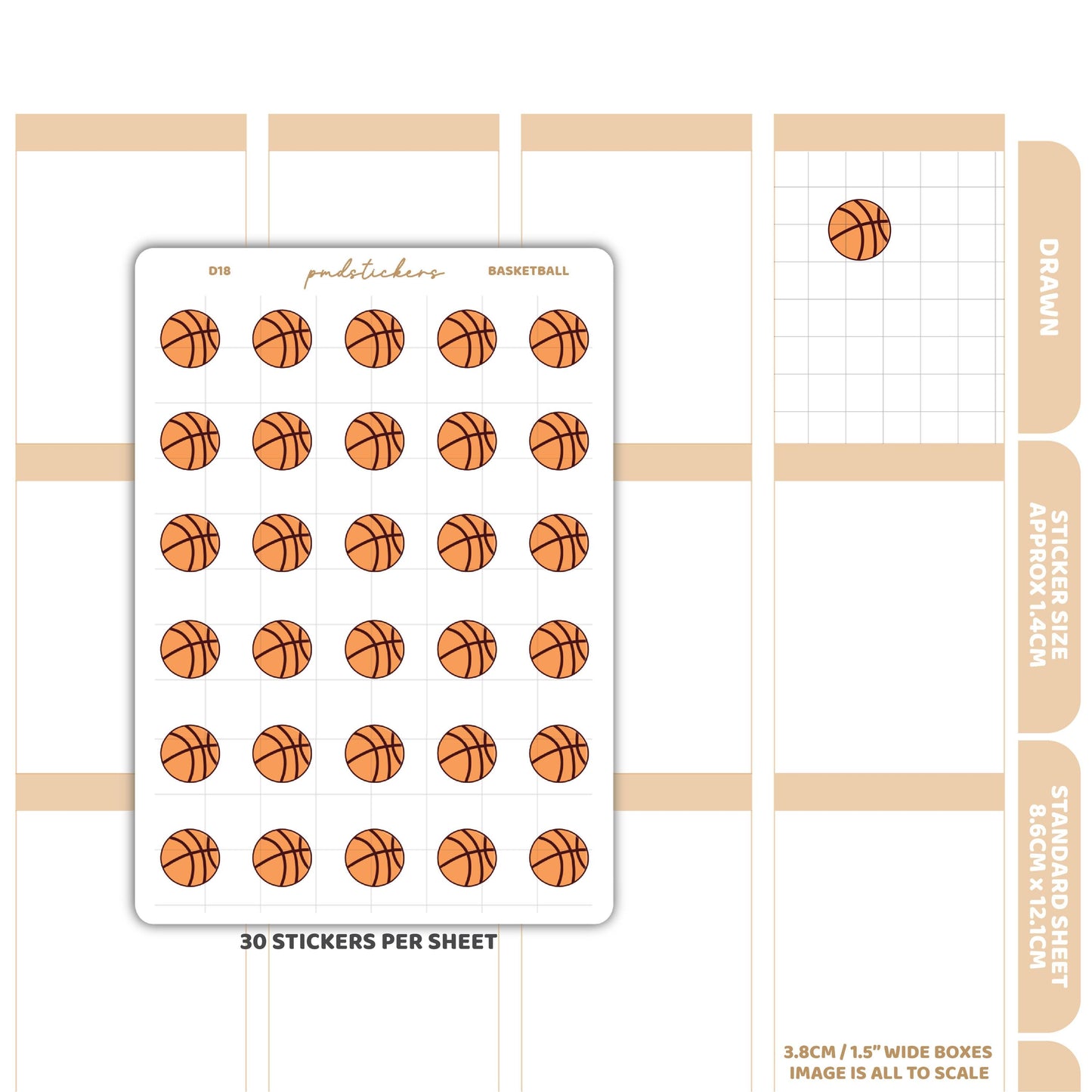 Basketball Stickers | Drawn Planner Stickers | D18