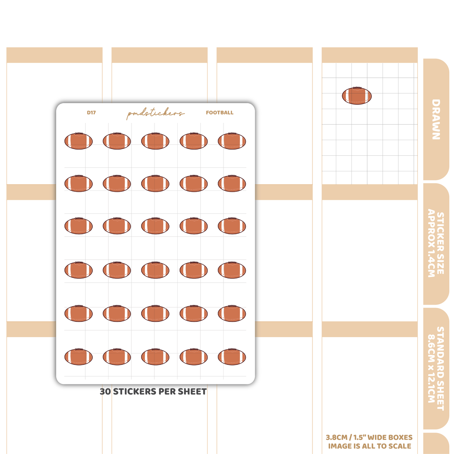 Football Stickers | Drawn Planner Stickers | D17