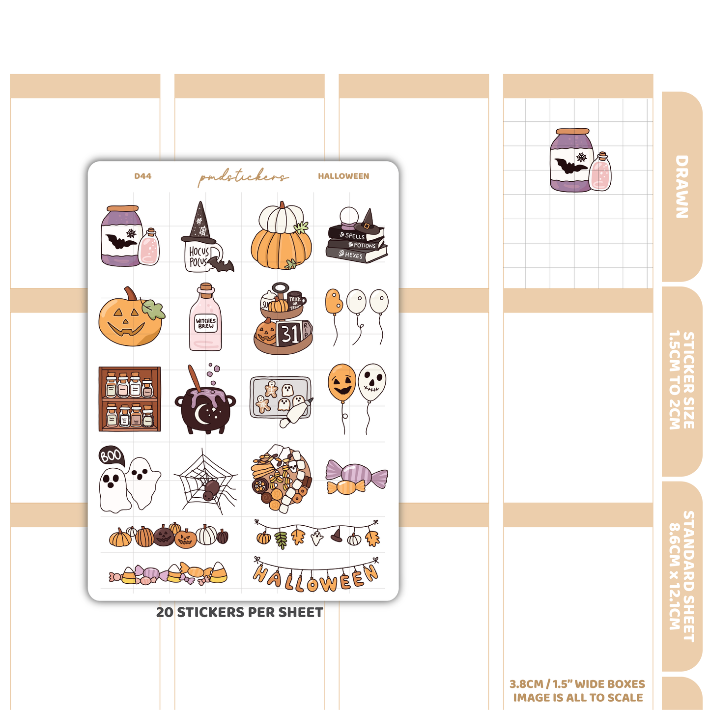 Halloween Stickers | Drawn Planner Stickers | D44
