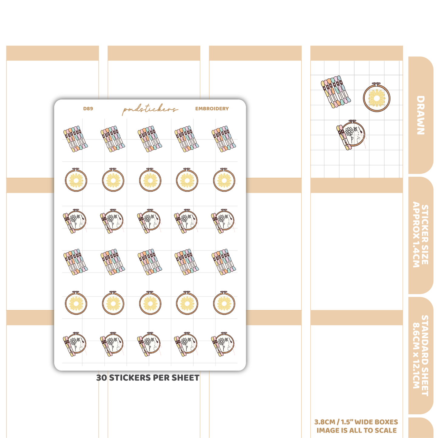 Embroidery Stickers | Drawn Planner Stickers | D89