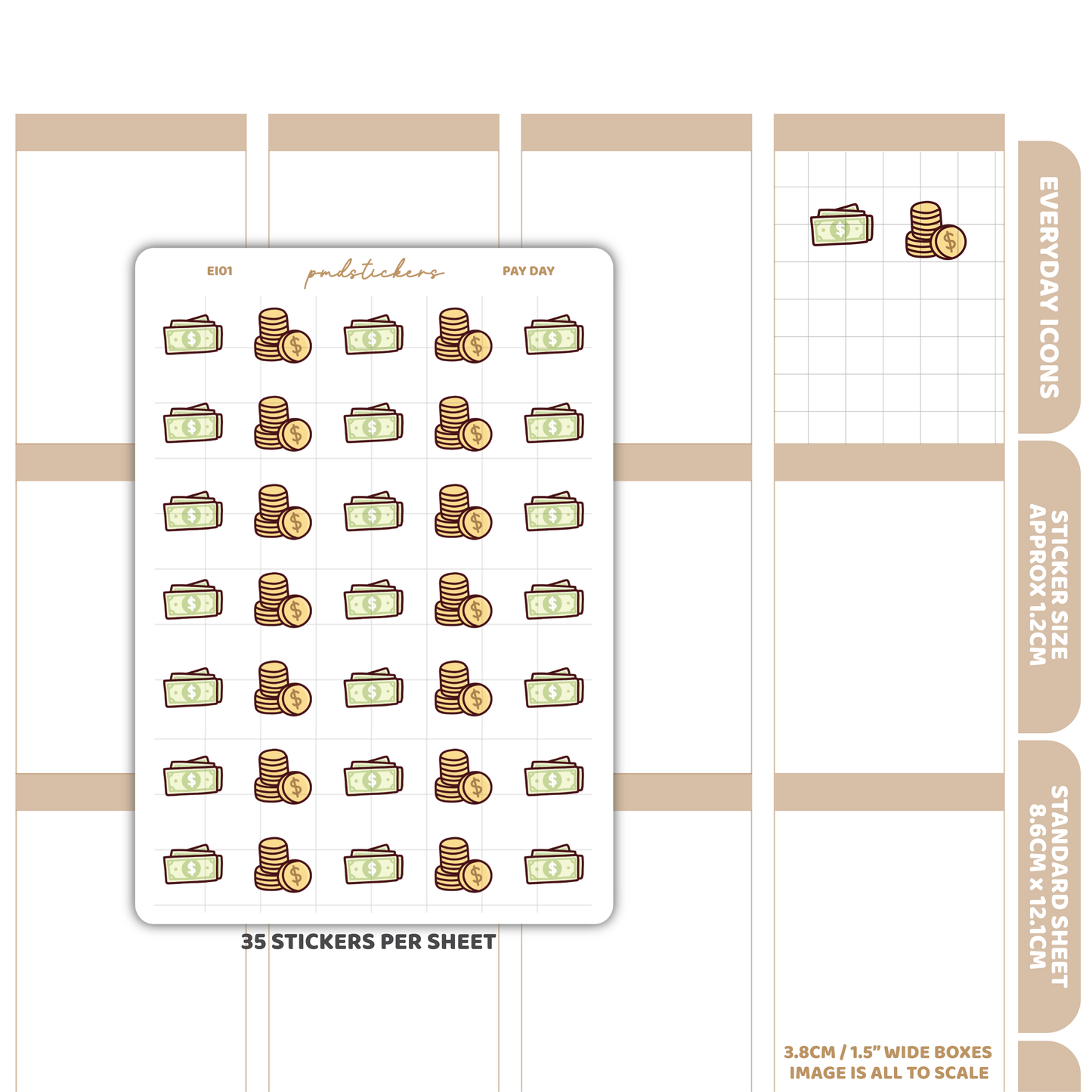 Pay Day Everyday Icon Stickers | Planner Stickers | EI01