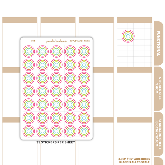 Apple Watch Rings Stickers | Functional Planner Stickers | F04