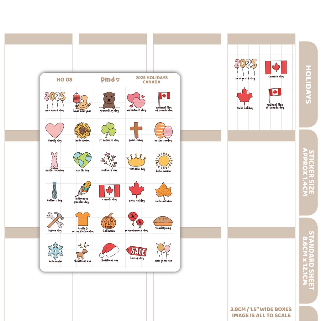 2025 Canada Holiday Stickers | Planner Stickers | HO08