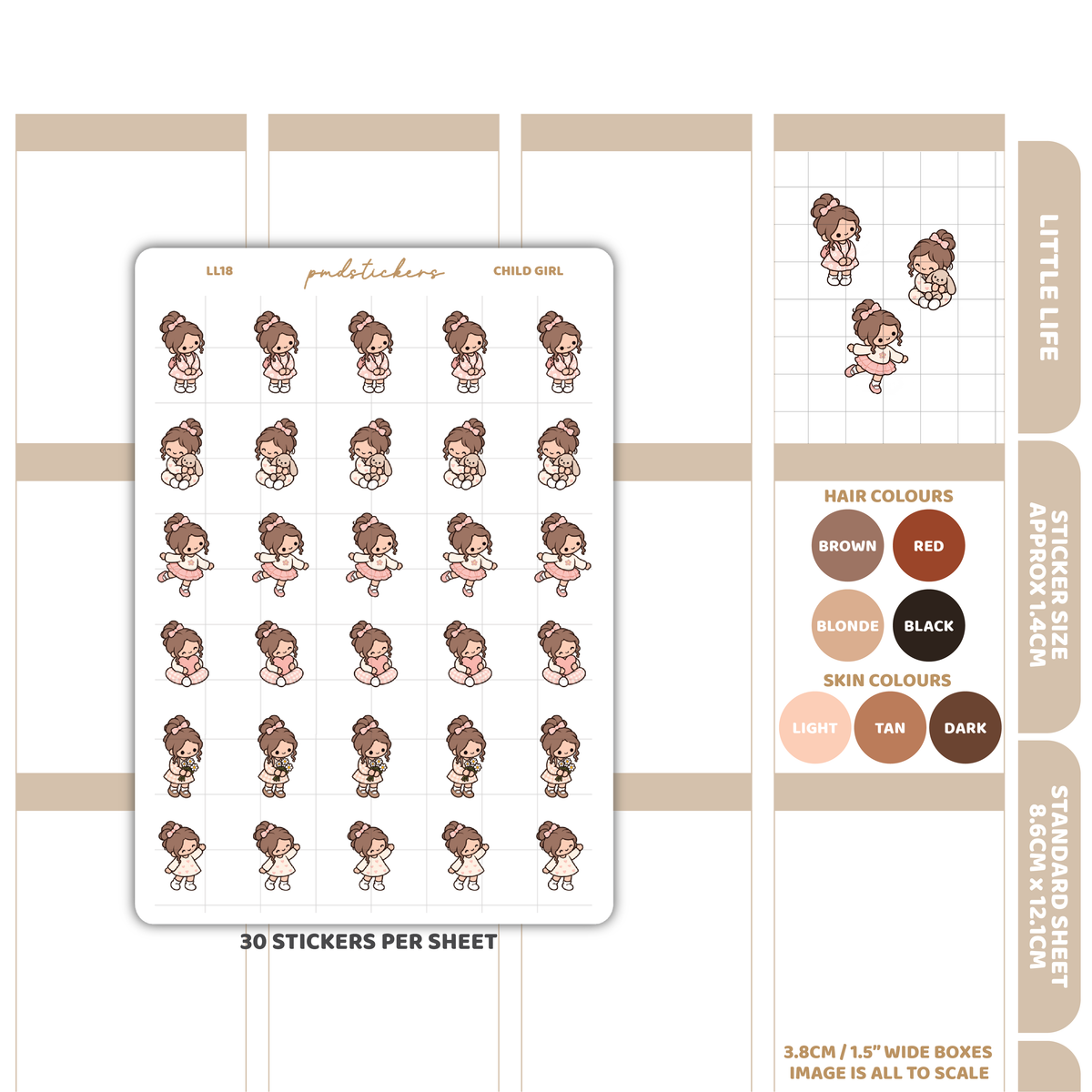 Child Girl Little Life Character Stickers | Planner Stickers | LL18