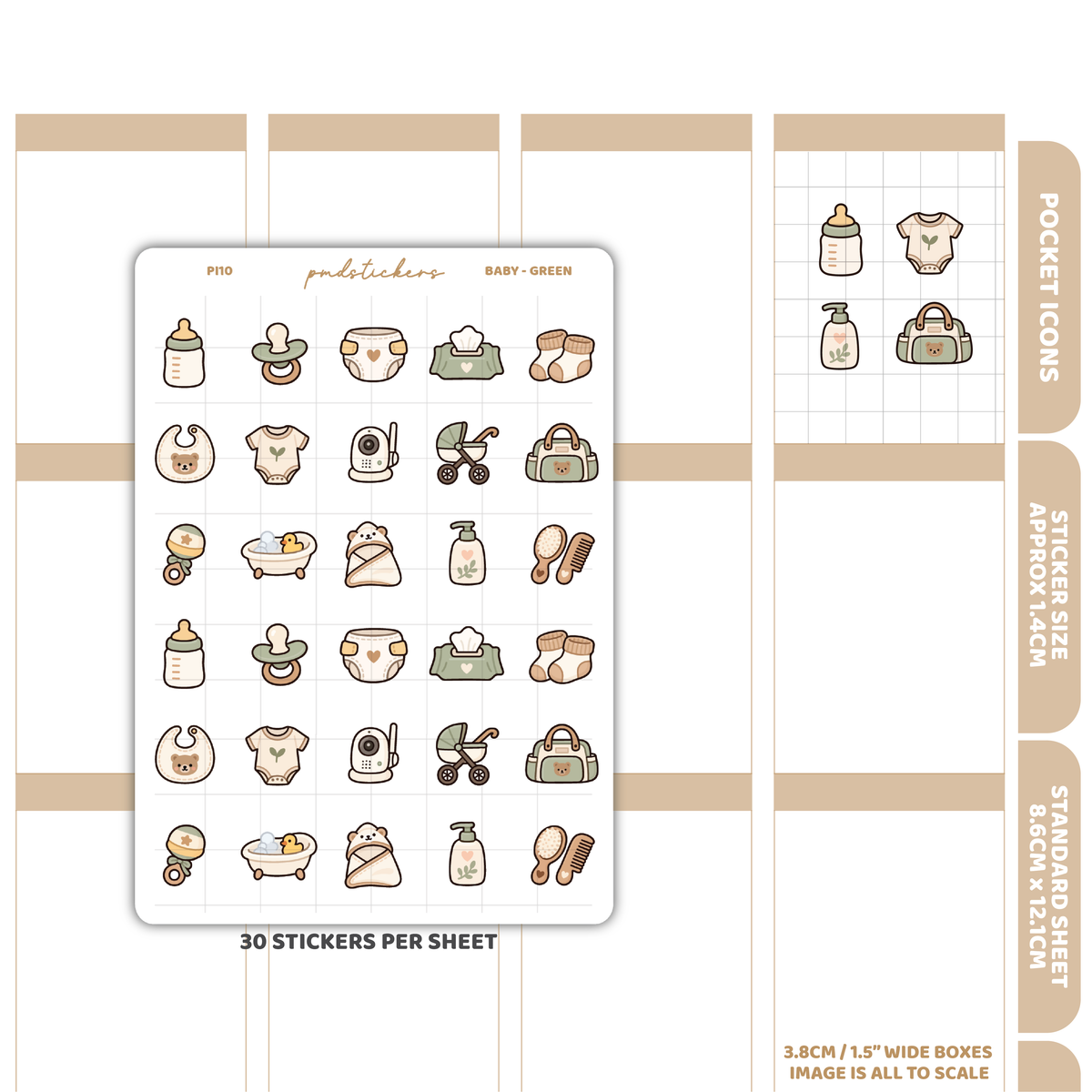 Baby - Green Pocket Icon Stickers | Planner Stickers | PI10