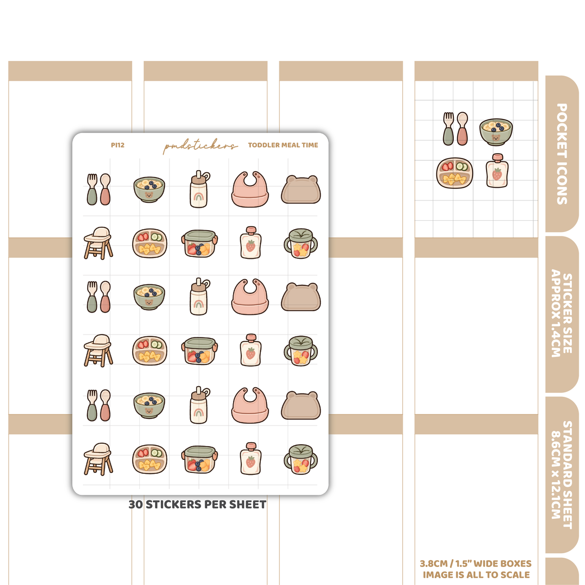 Toddler Meal Time Pocket Icon Stickers | Planner Stickers | PI12