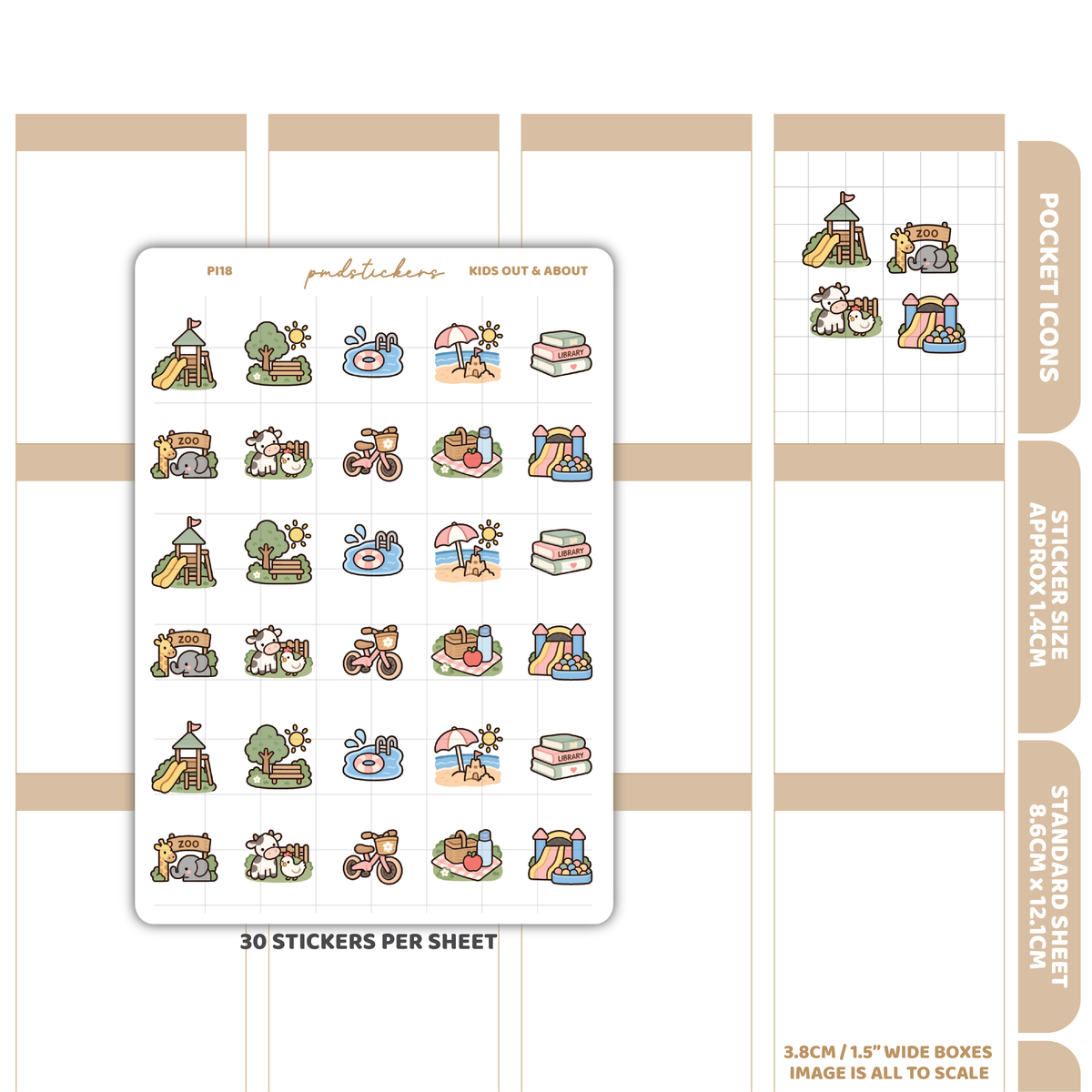 Kids Out & About Pocket Icon Stickers | Planner Stickers | PI18