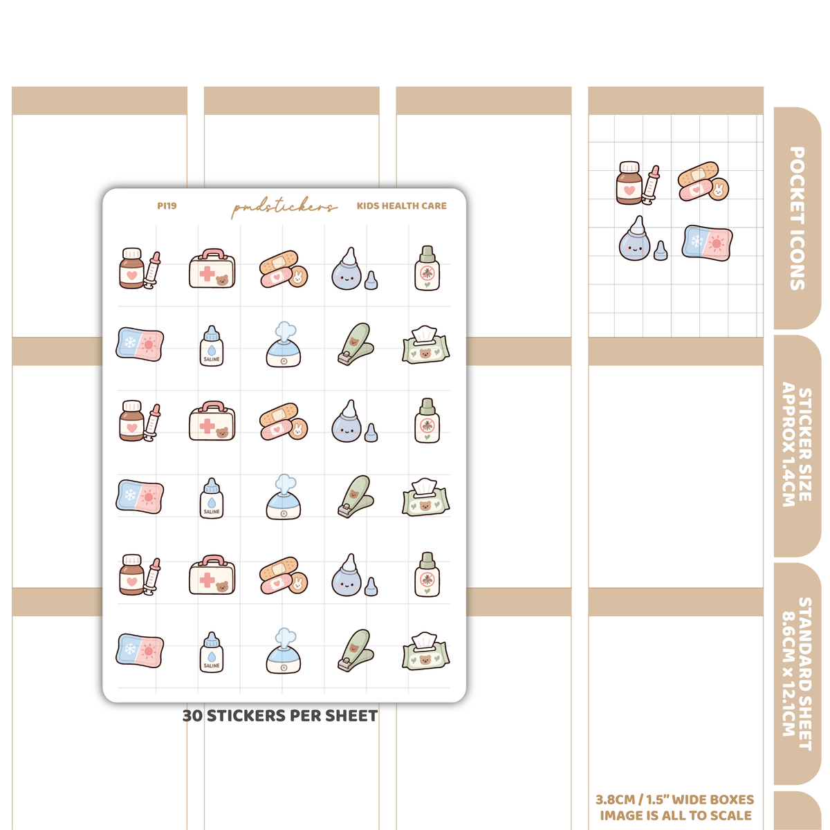 Kids Health Care Pocket Icon Stickers | Planner Stickers | PI19