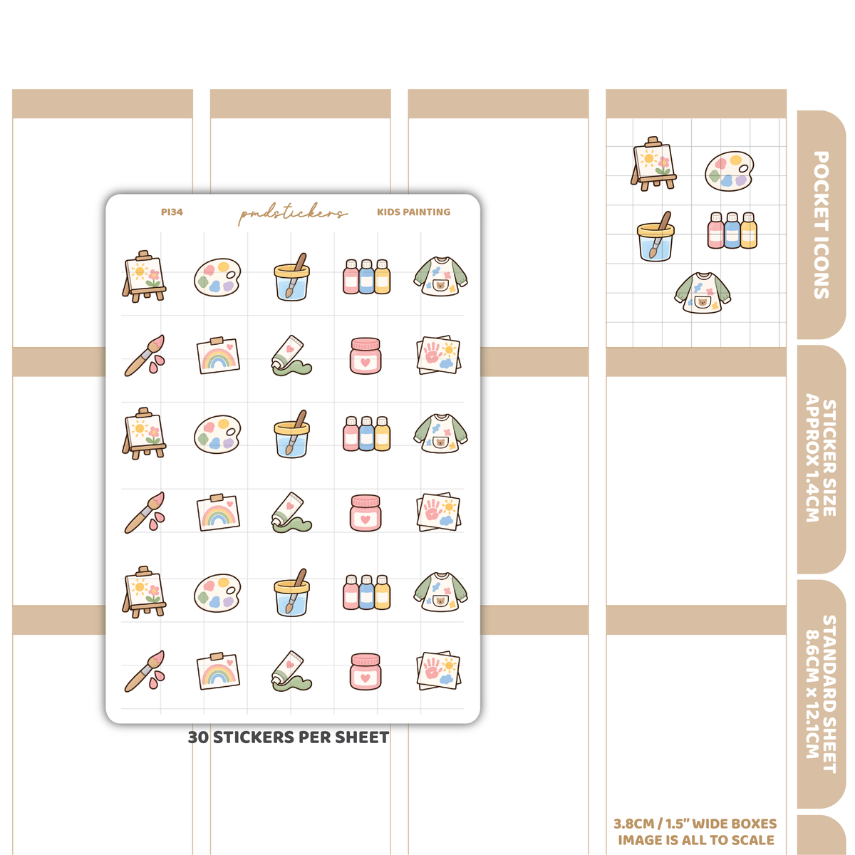 Kids Painting Pocket Icon Stickers | Planner Stickers | PI34