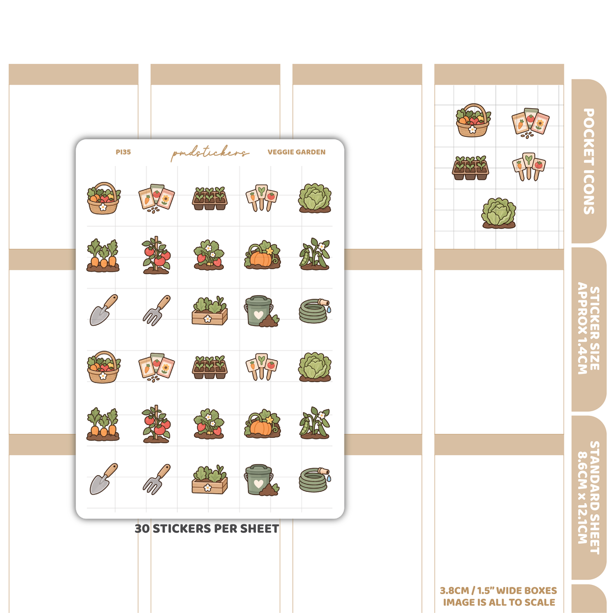 Veggie Garden Pocket Icon Stickers | Planner Stickers | PI35