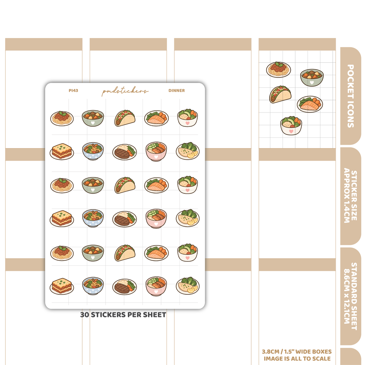 Dinner Pocket Icon Stickers | Planner Stickers | PI43