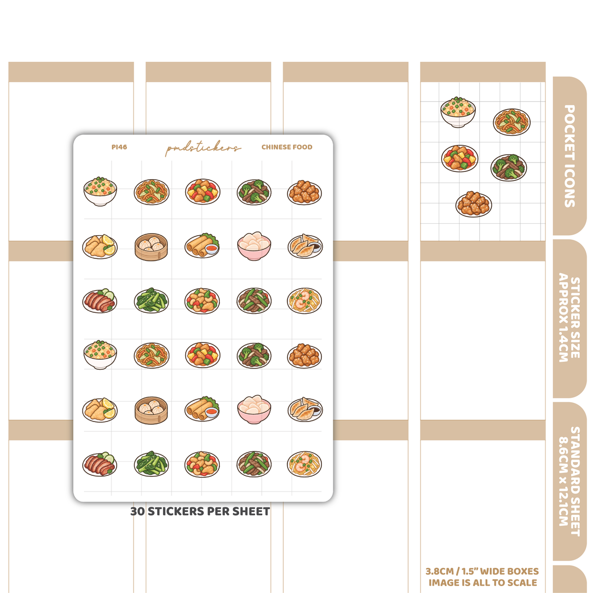 Chinese Food Pocket Icon Stickers | Planner Stickers | PI46
