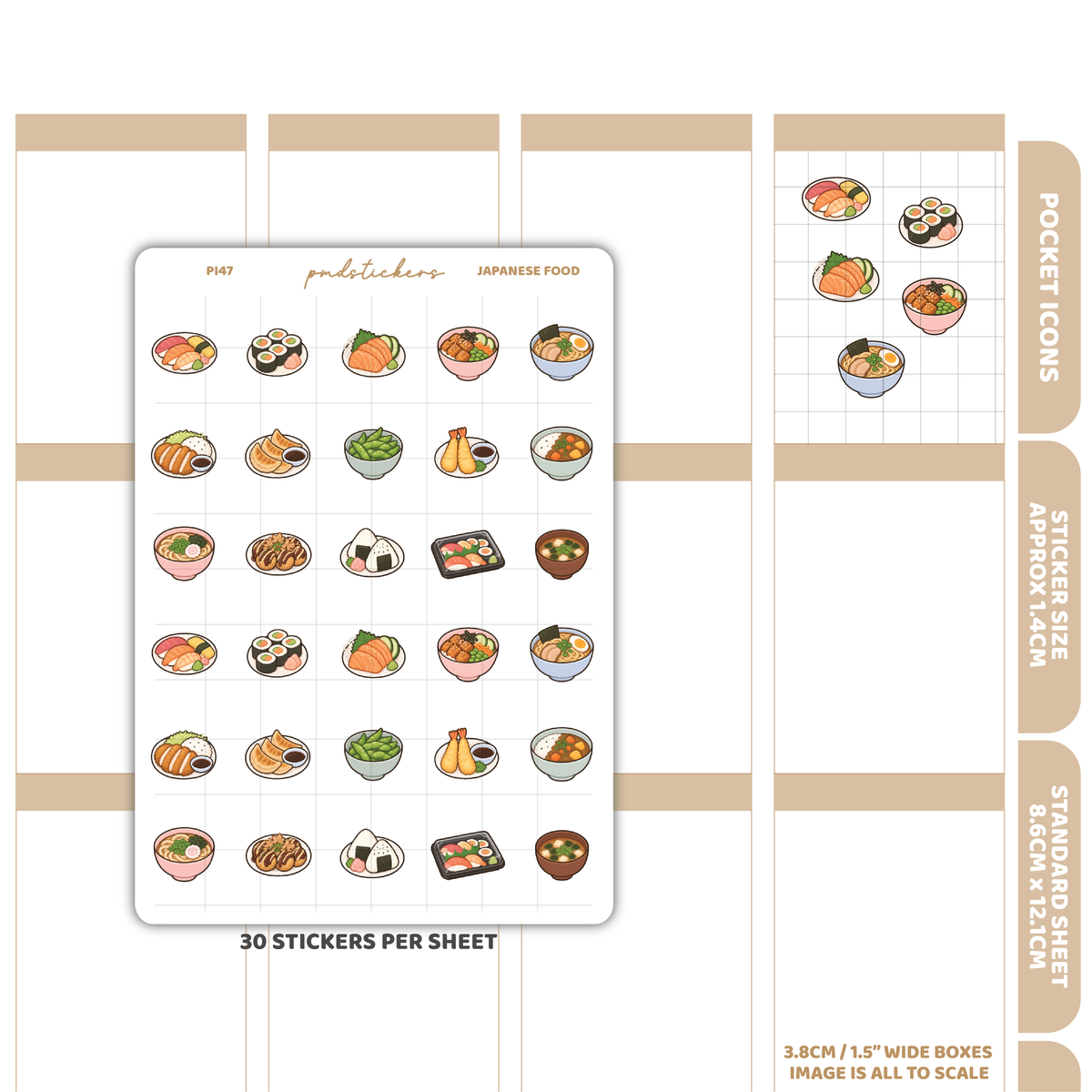 Japanese Food Pocket Icon Stickers | Planner Stickers | PI47