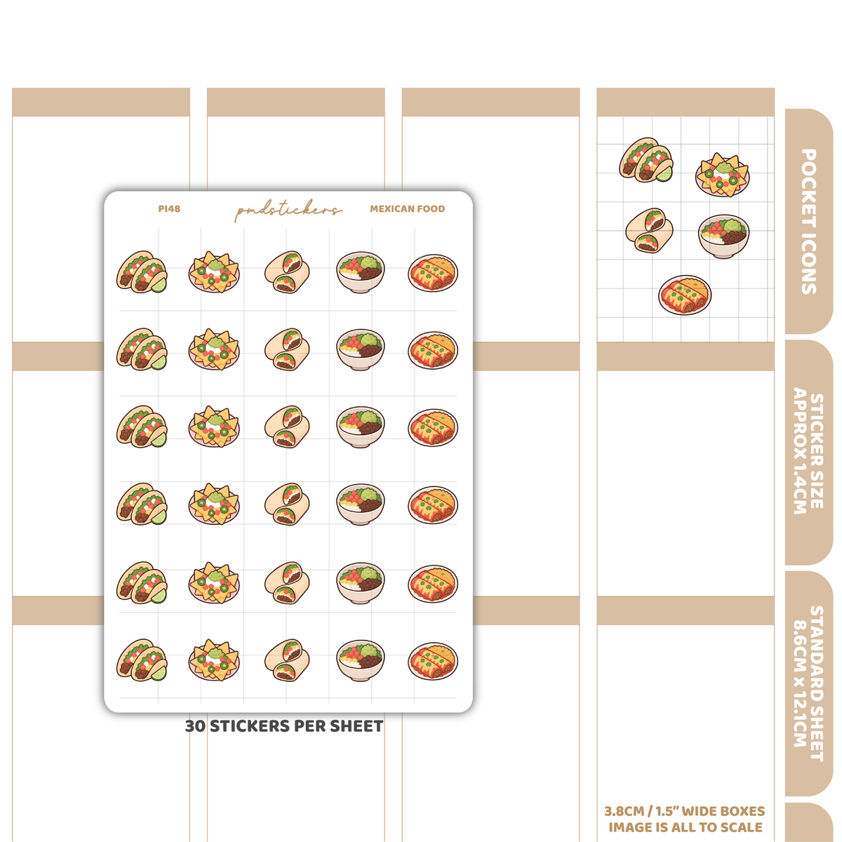 Mexican Food Pocket Icon Stickers | Planner Stickers | PI48