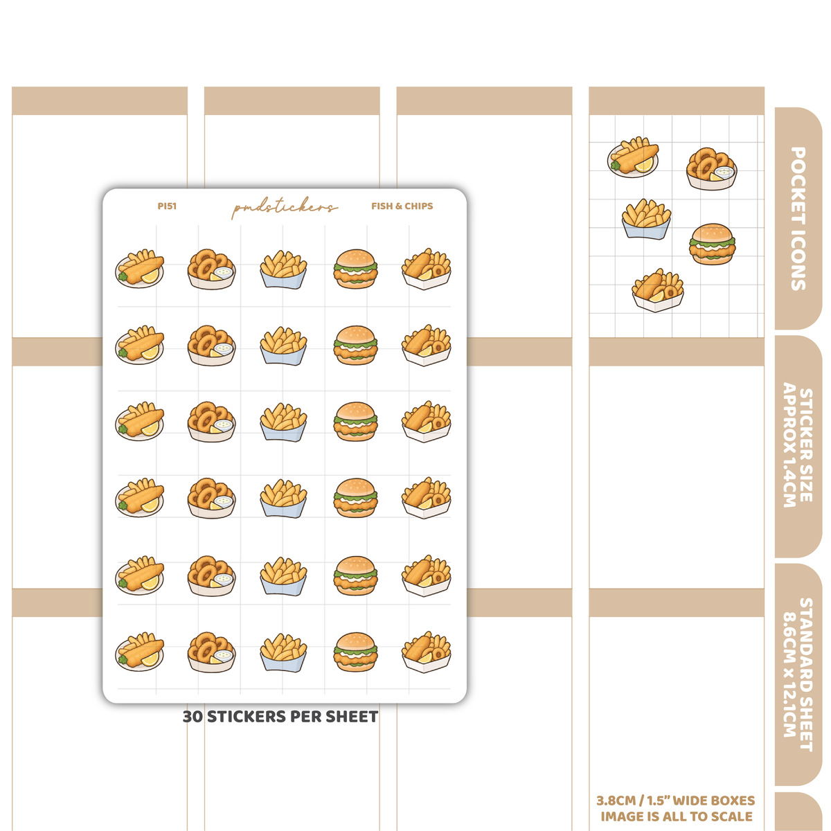 Fish & Chips Pocket Icon Stickers | Planner Stickers | PI51