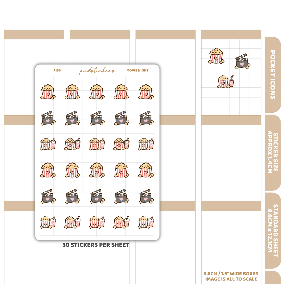 Movie Night Pocket Icon Stickers | Planner Stickers | PI56