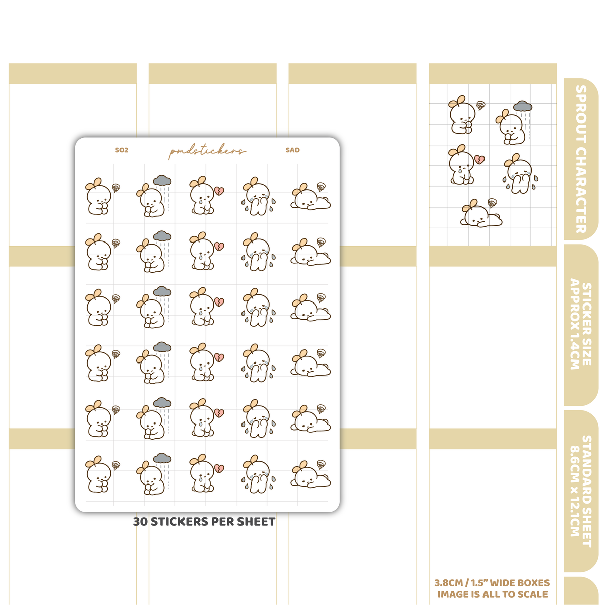 Sad Sprout Character Stickers | Planner Stickers | S02