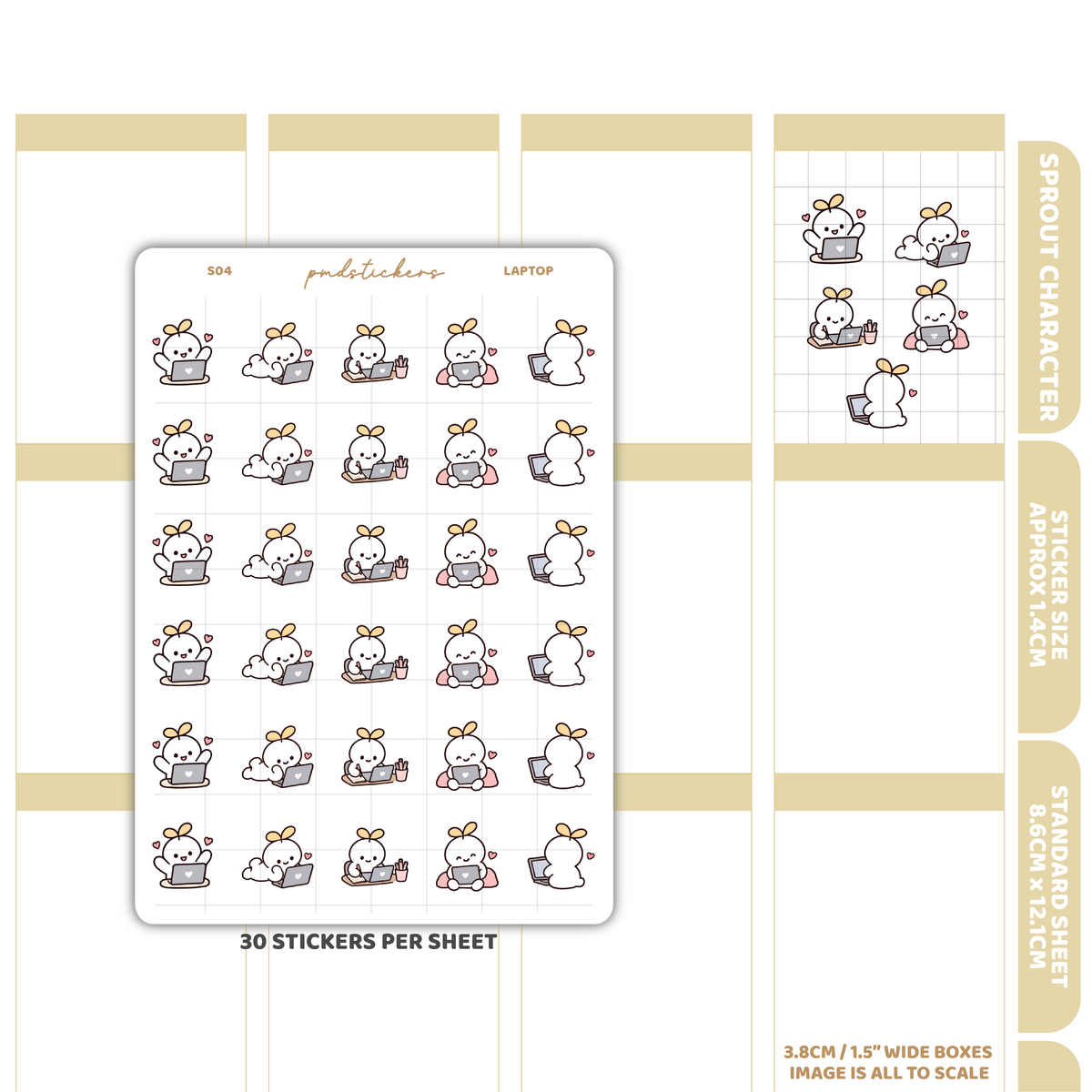 Laptop Sprout Character Stickers | Planner Stickers | S04
