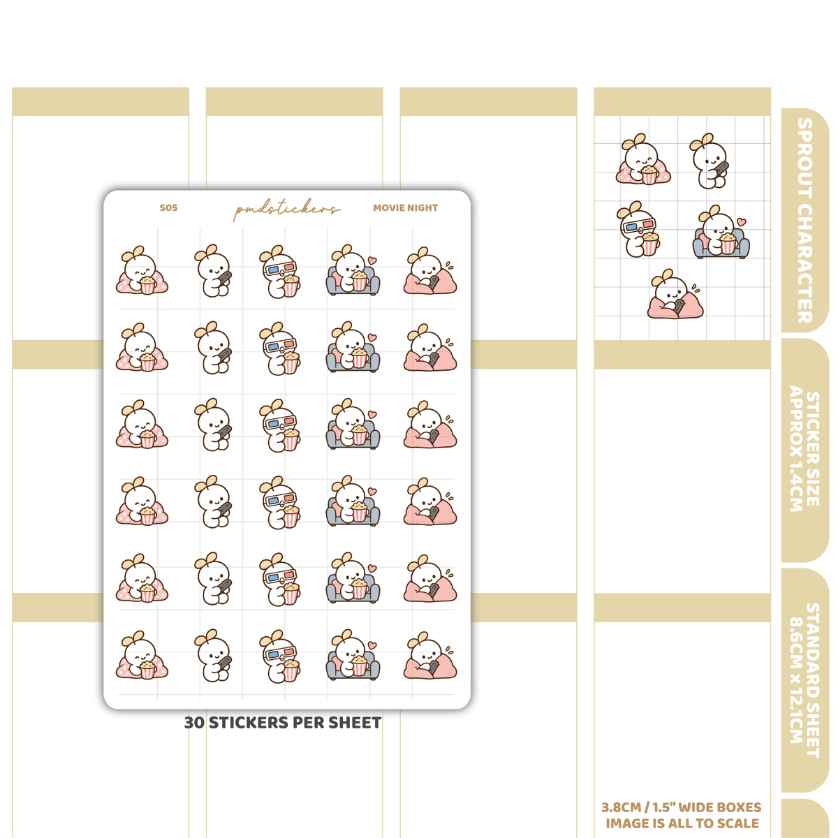 Movie Night Sprout Character Stickers | Planner Stickers | S05