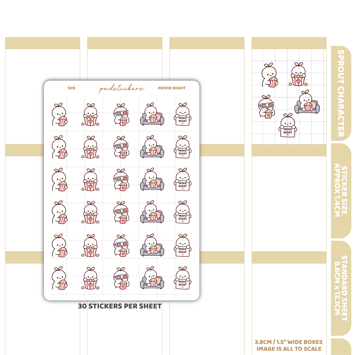 Movie Night Sprout Character Stickers | Planner Stickers | S05