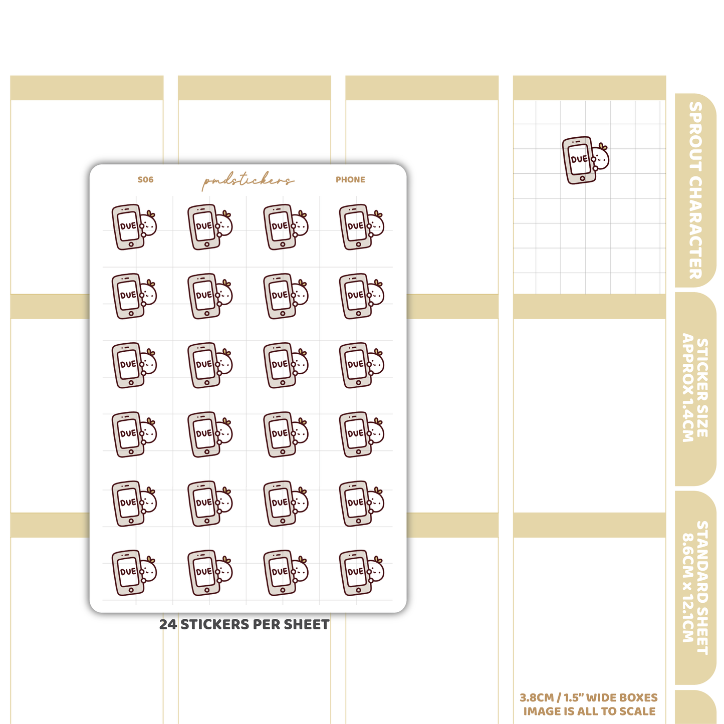 Phone Bill Due Sprout Character Stickers | Planner Stickers | S06