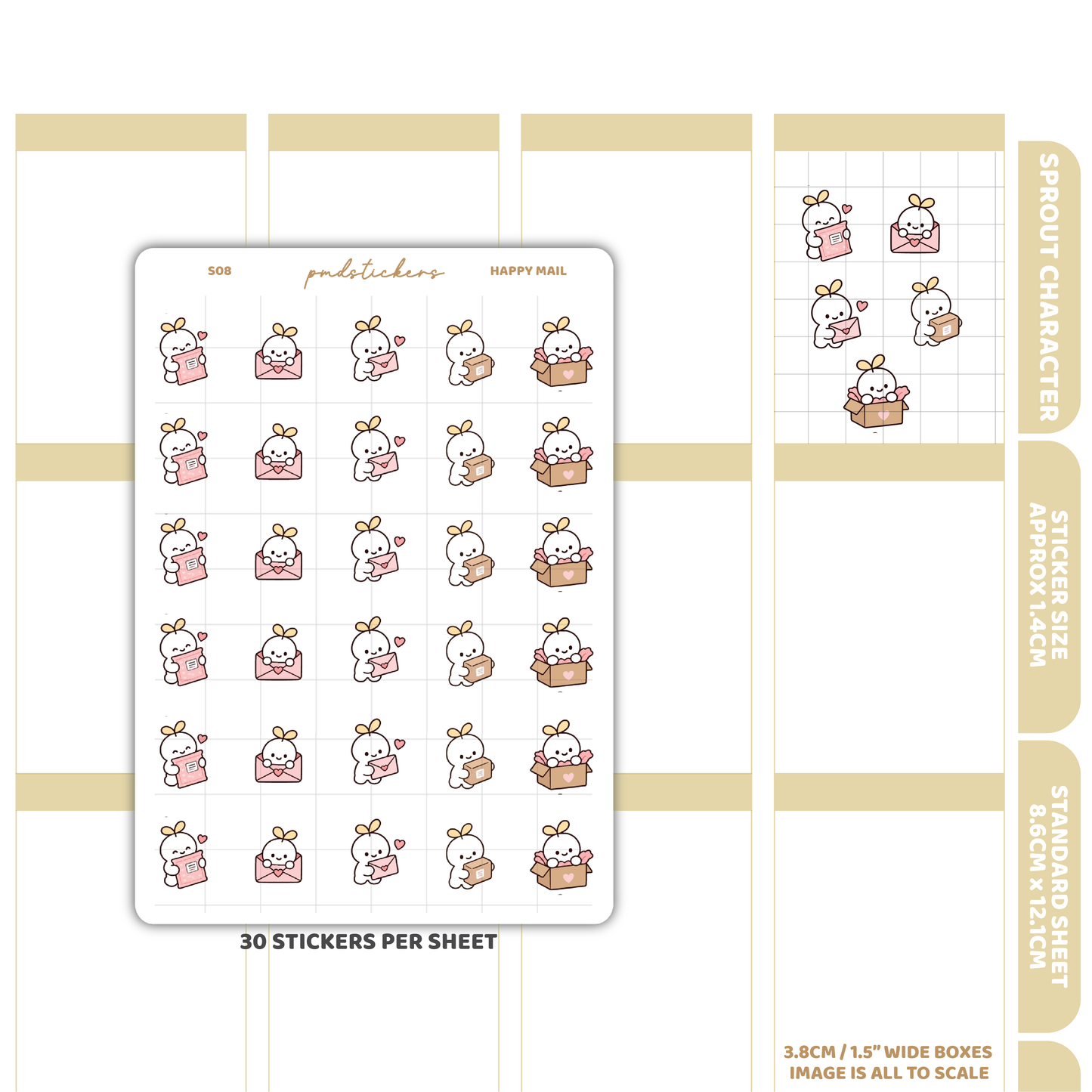 Happy Mail Sprout Character Stickers | Planner Stickers | S08