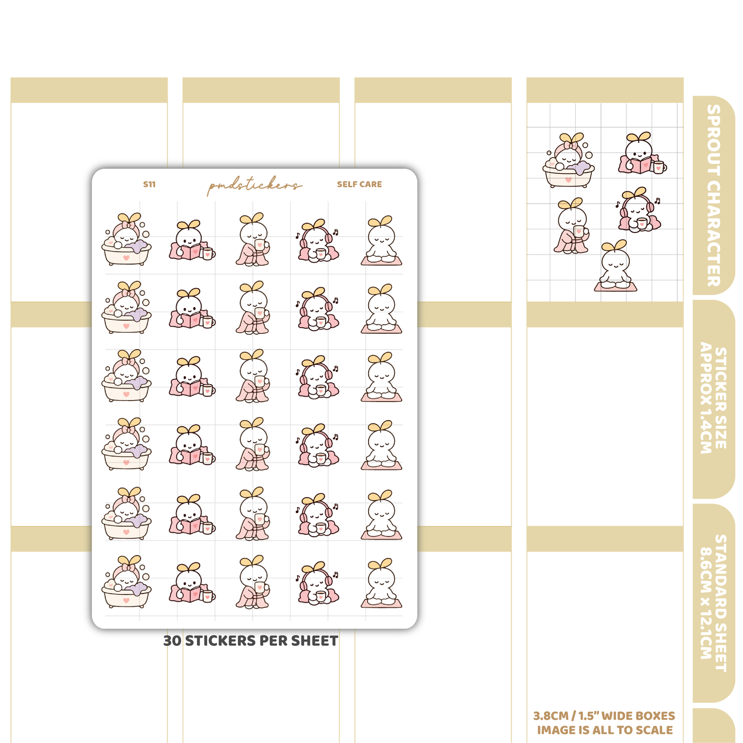 Self Care Sprout Character Stickers | Planner Stickers | S11