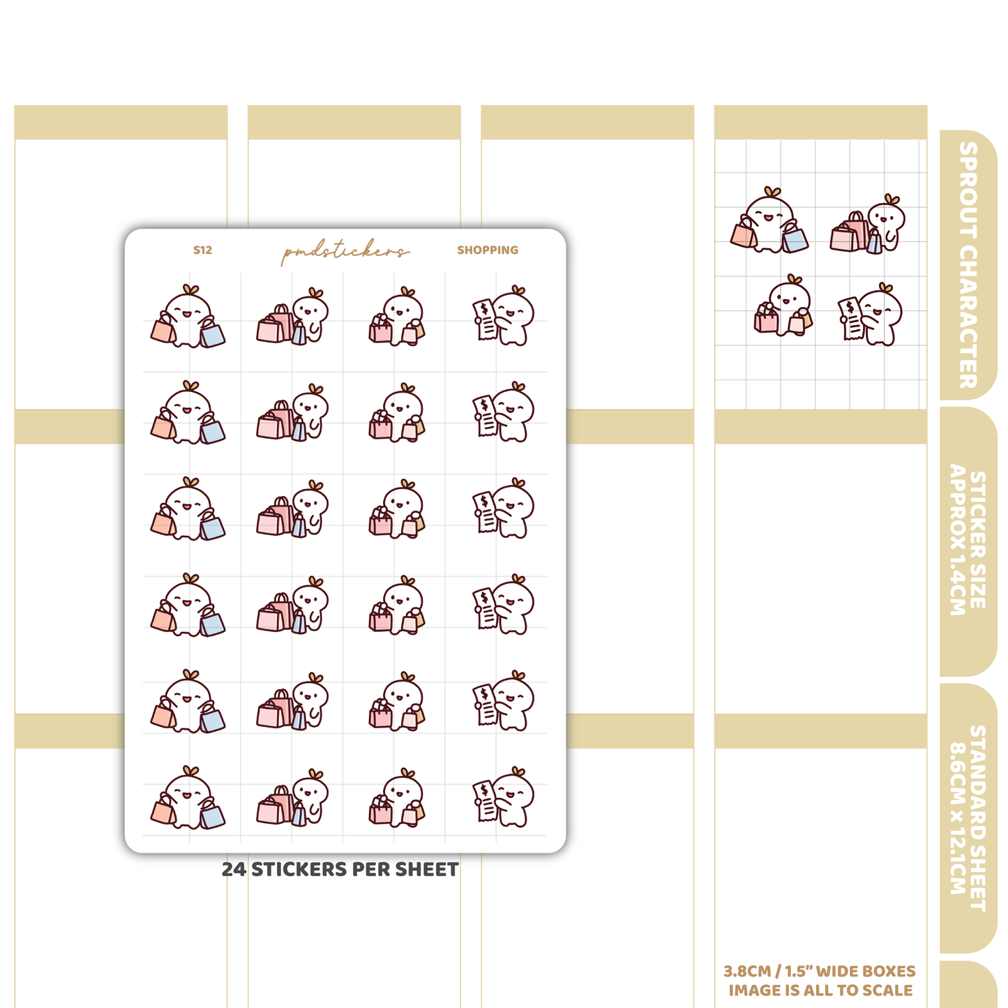 Shopping Sprout Character Stickers | Planner Stickers | S12