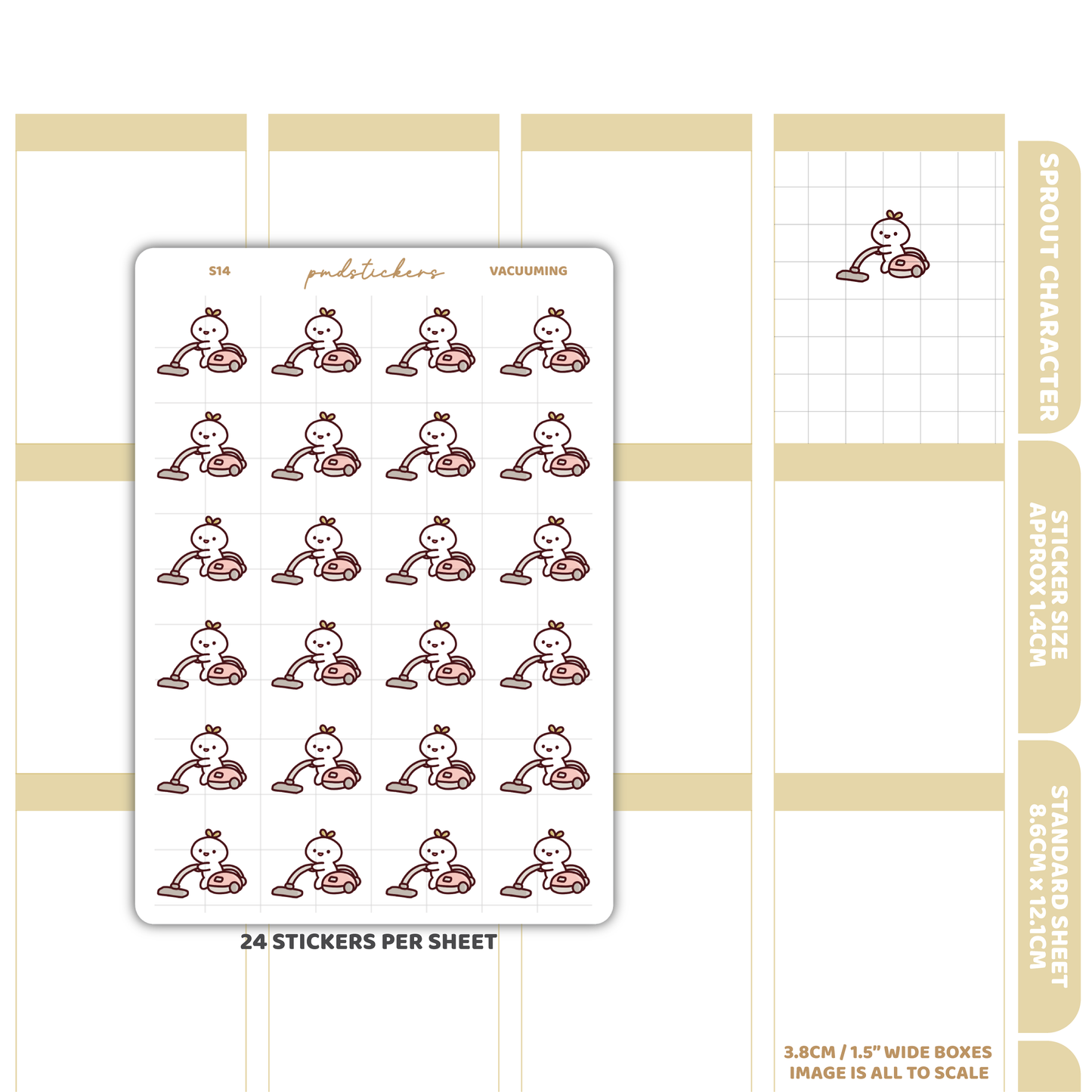 Vacuuming Sprout Character Stickers | Planner Stickers | S14