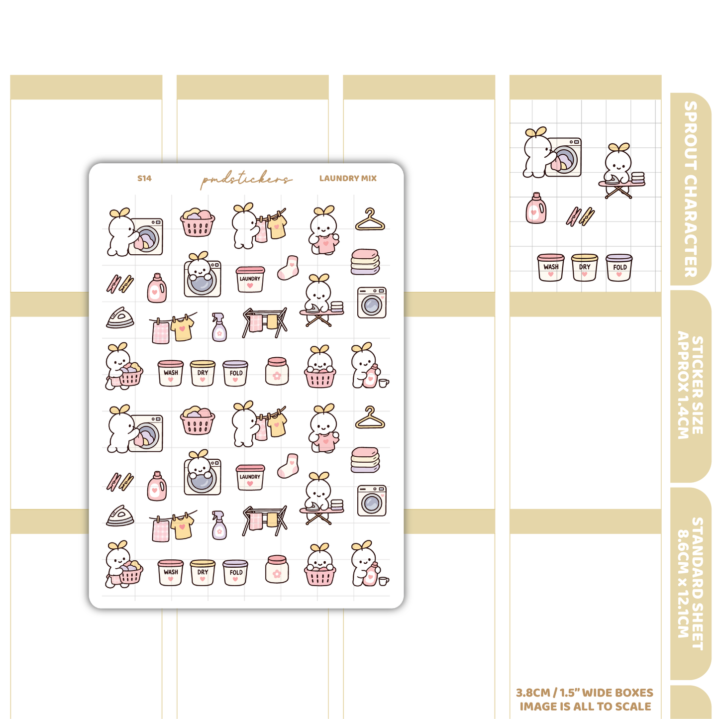 Laundry Mix Sprout Character Stickers | Planner Stickers | S14