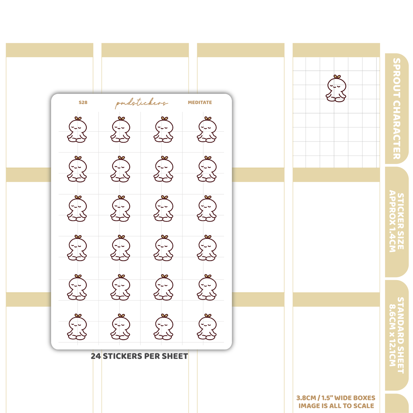 Meditate Sprout Character Stickers | Planner Stickers | S28