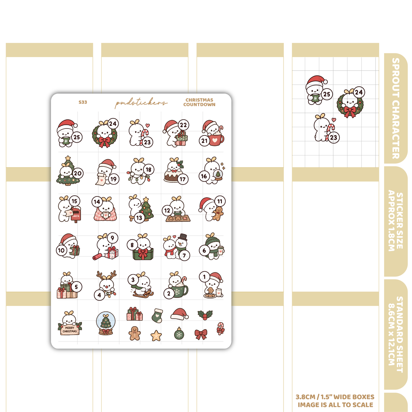 Christmas Countdown Sprout Character Stickers | Planner Stickers | S33
