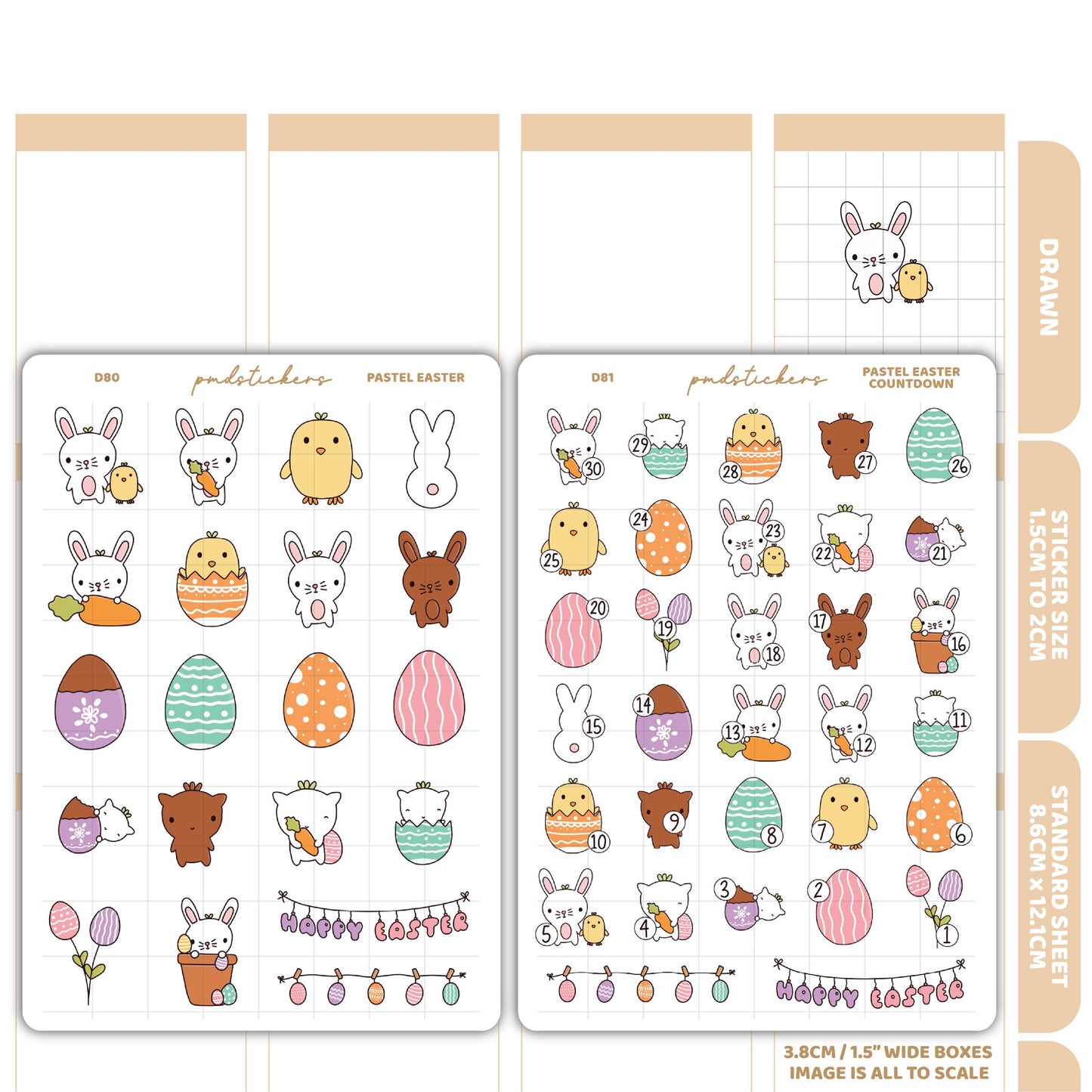 Easter Pastel & Countdown Stickers | Drawn Planner Stickers | D80-81