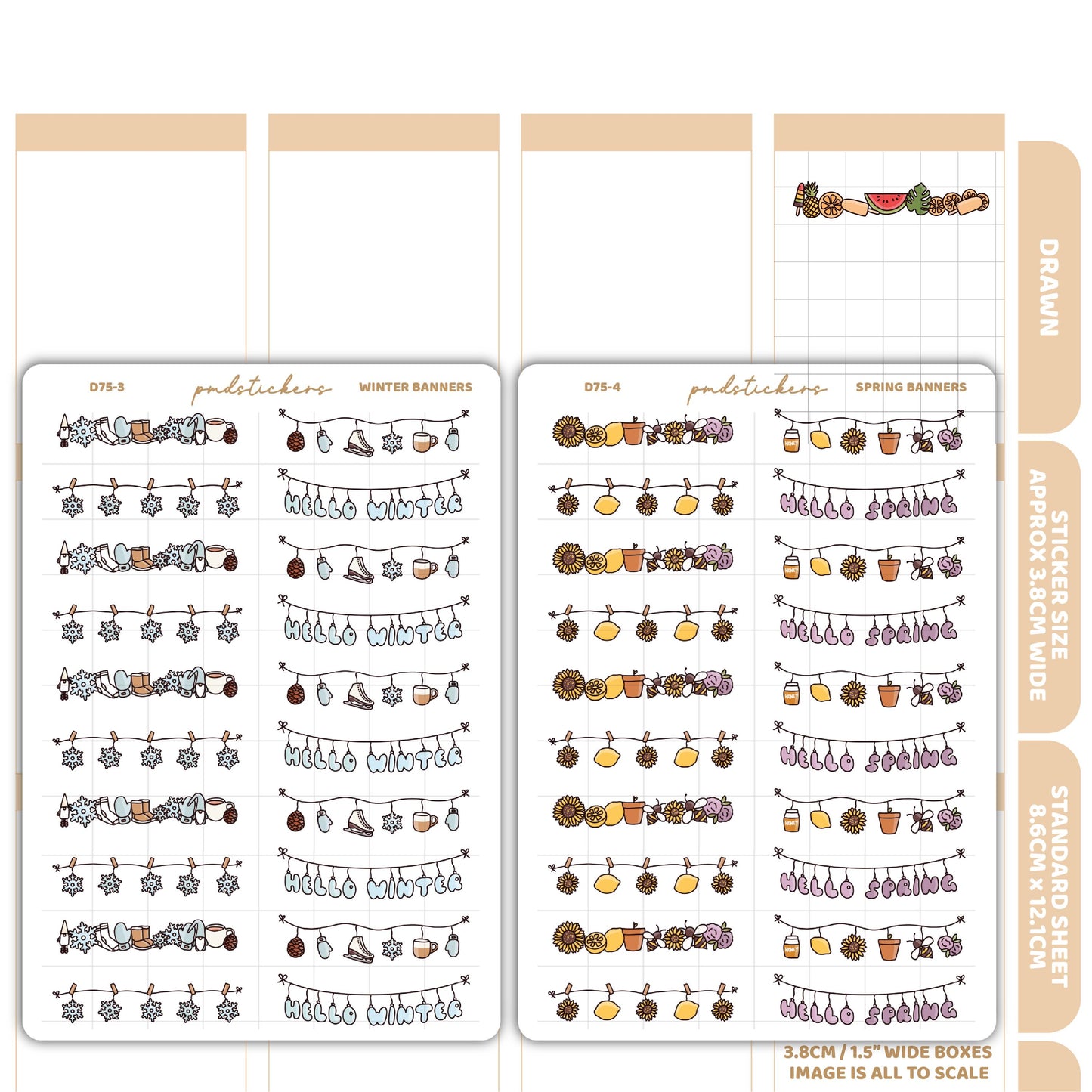 Season Banners Stickers | Drawn Planner Stickers | D75