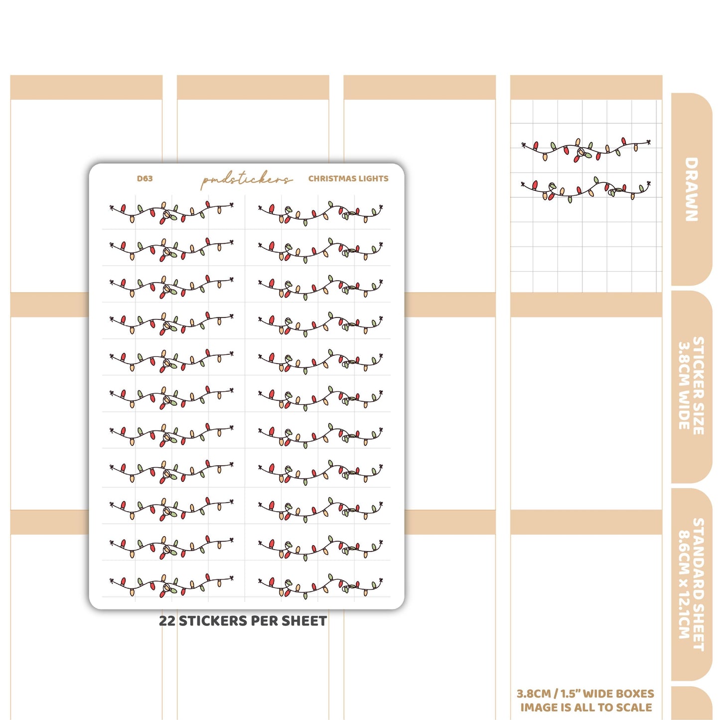 Christmas Light Stickers | Drawn Planner Stickers | D63