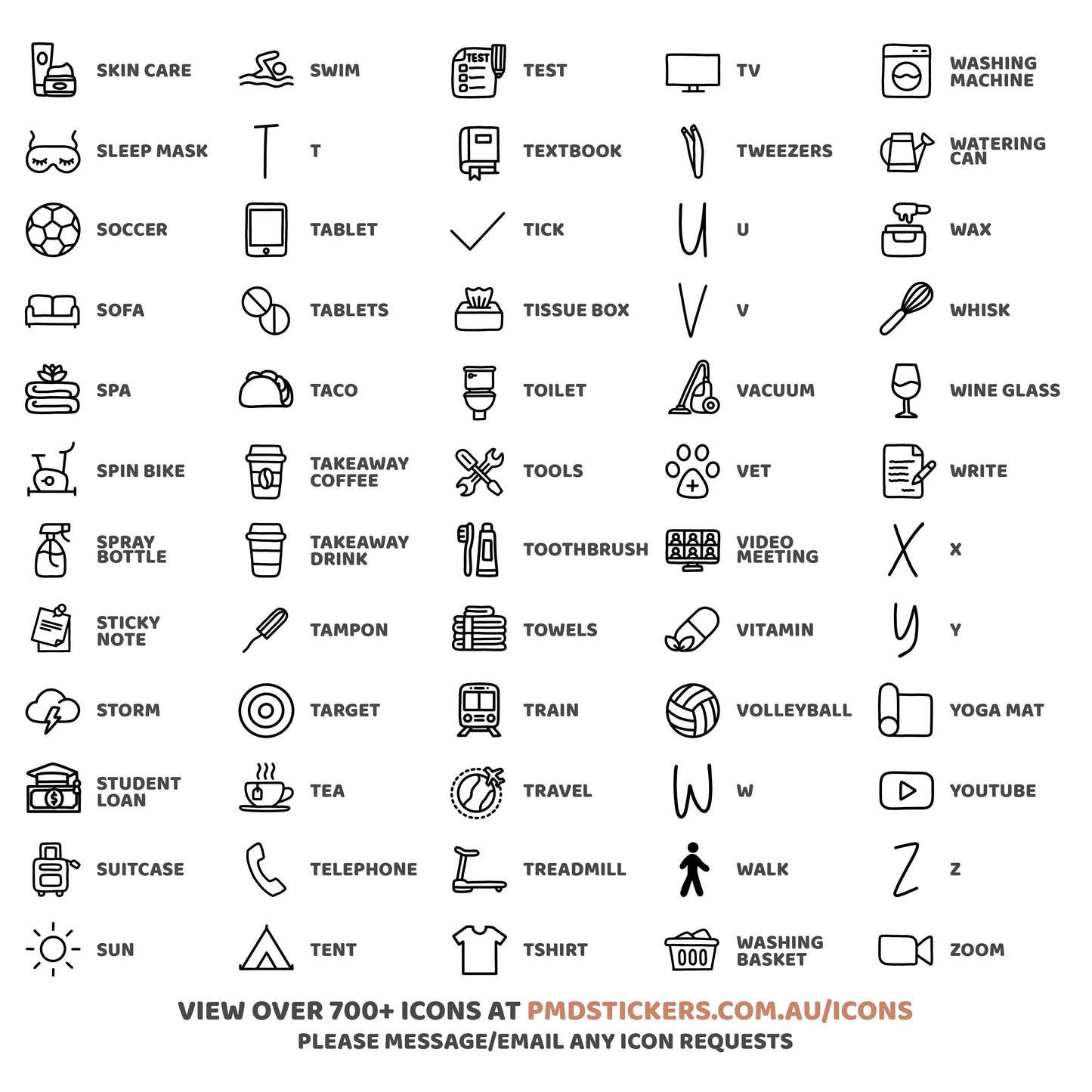 Custom Text & Icon Stickers | Custom Minimal Planner Stickers | C09