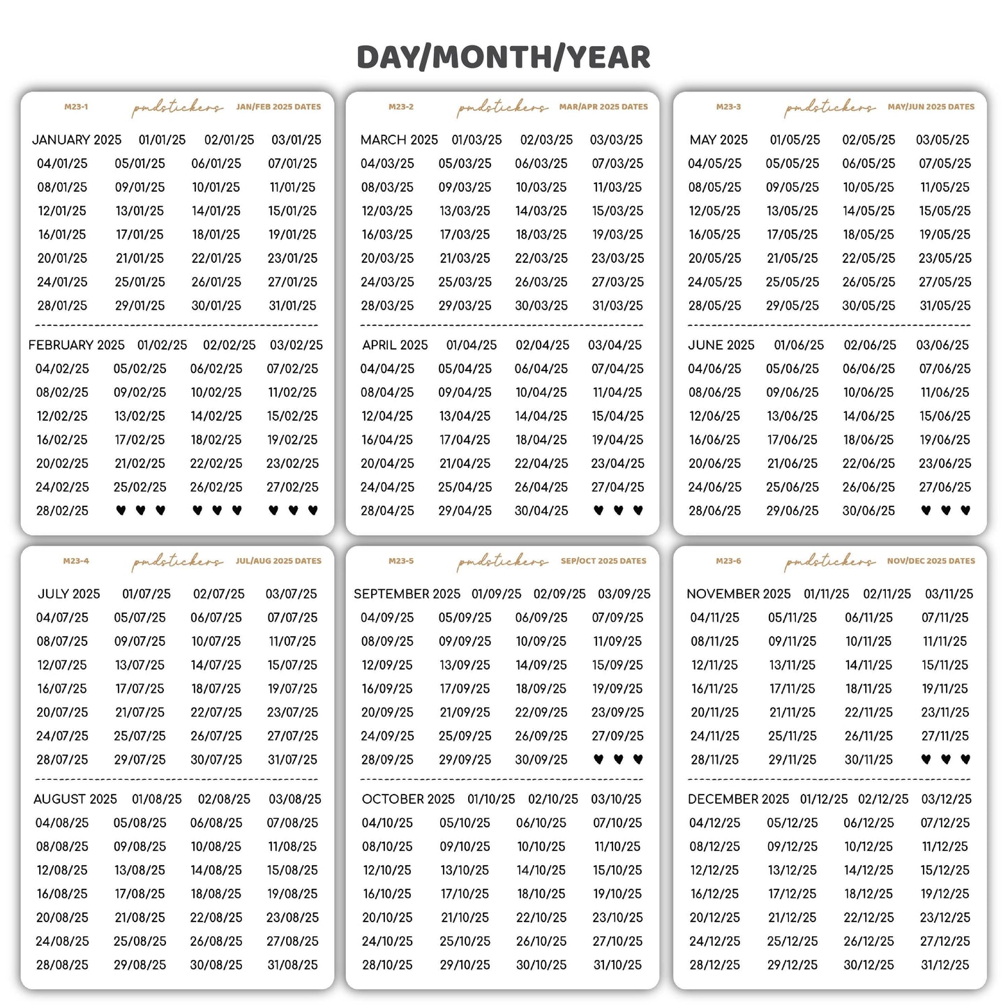 2025 Dates Minimal Font Stickers | Minimal Planner Stickers | M23(6)